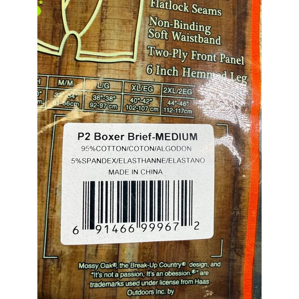 Mossy Oak Mens Boxer Briefs 2 Pack Camo Black Cotton Stretch Medium 32-34 NEW